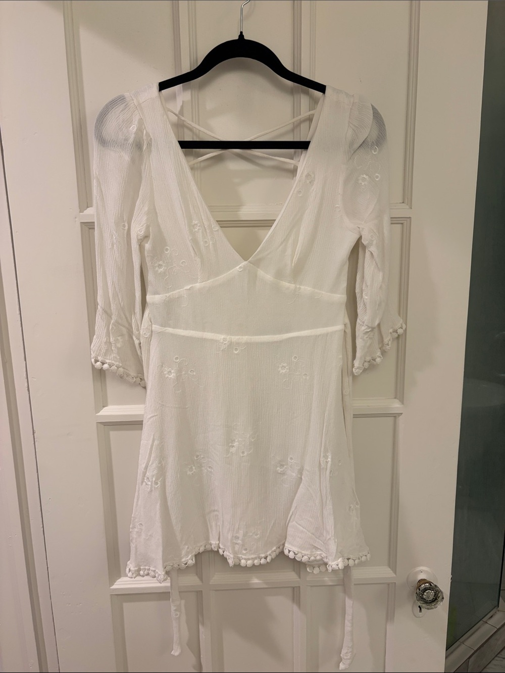 Lulu's White Embroidered V-Neck Dress